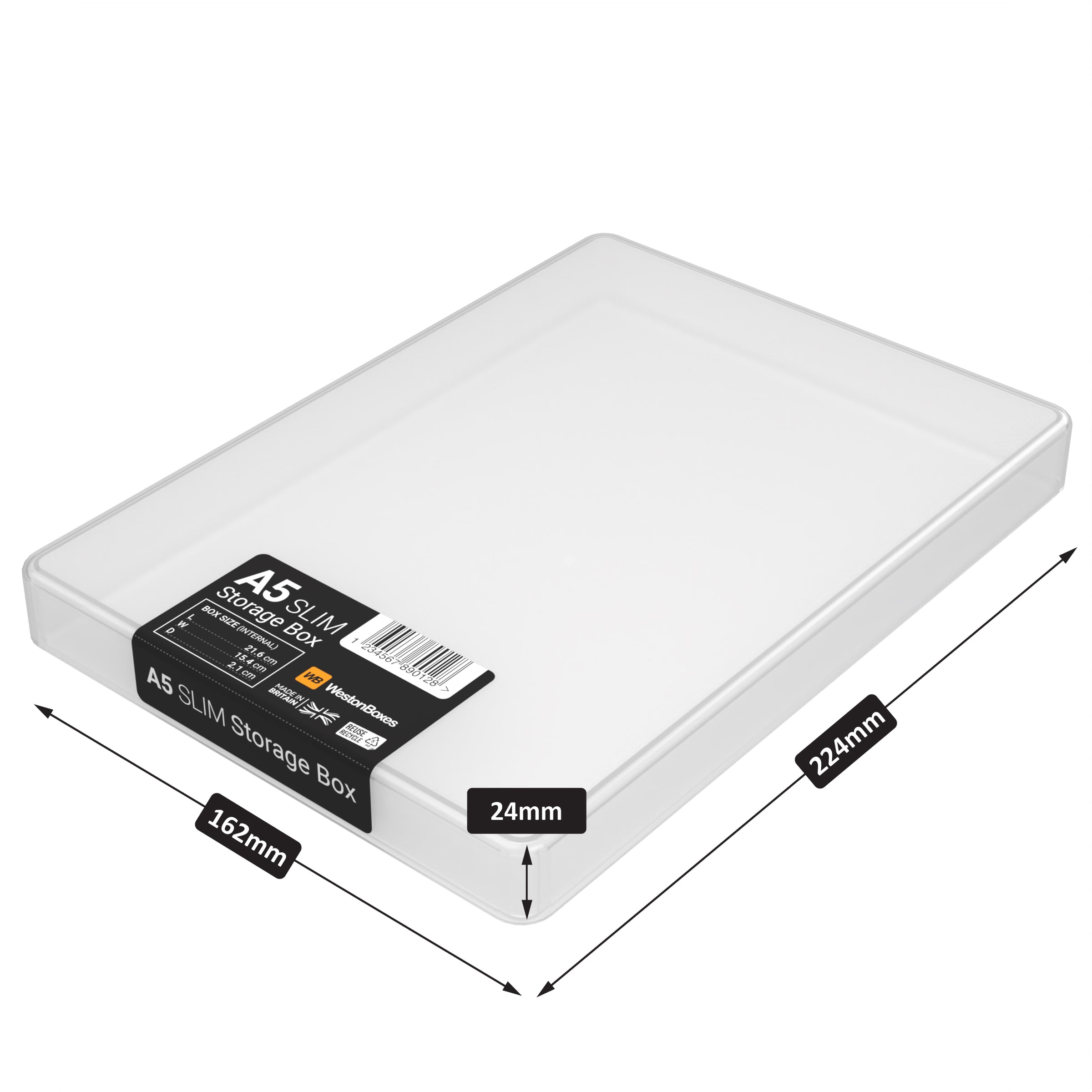 A5 Slim Storage Box — Clear Transparent Polypropylene | WestonBoxes Trade