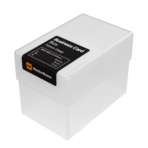 clear plastic 70mm business card box, holds 250 cards