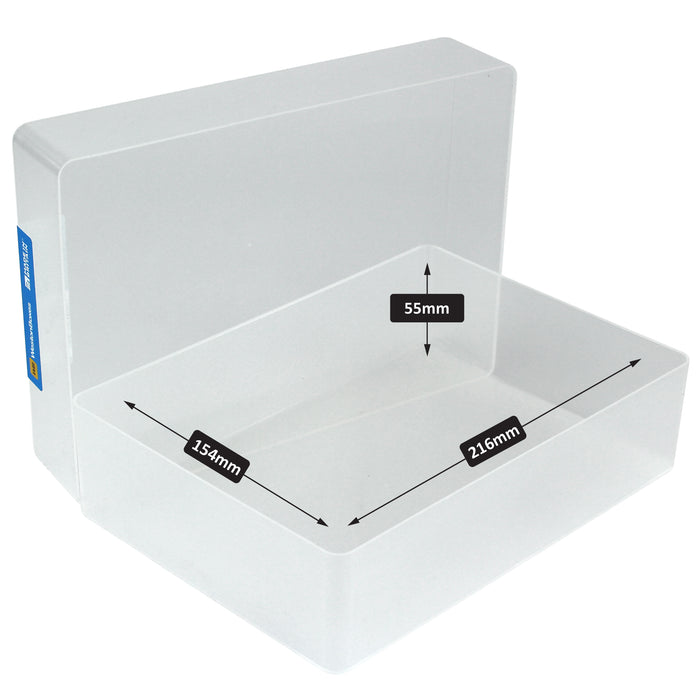 Clear or white plastic storage box ideal for ortho dental casts or other medical supplies.