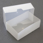 white plastic business card box