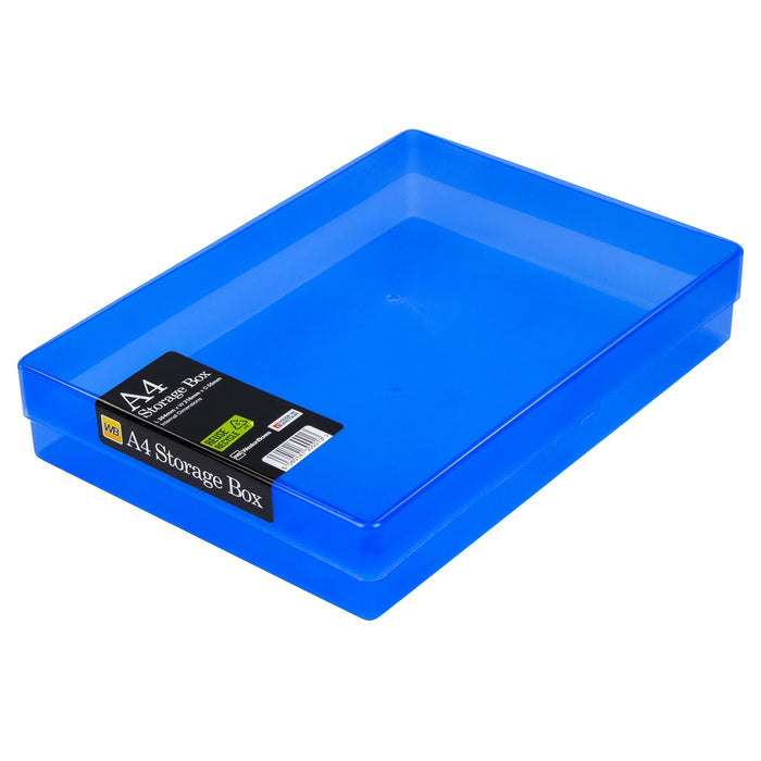 Blue / Transparent, WestonBoxes Plastic A4 Paper Storage Box With Lid