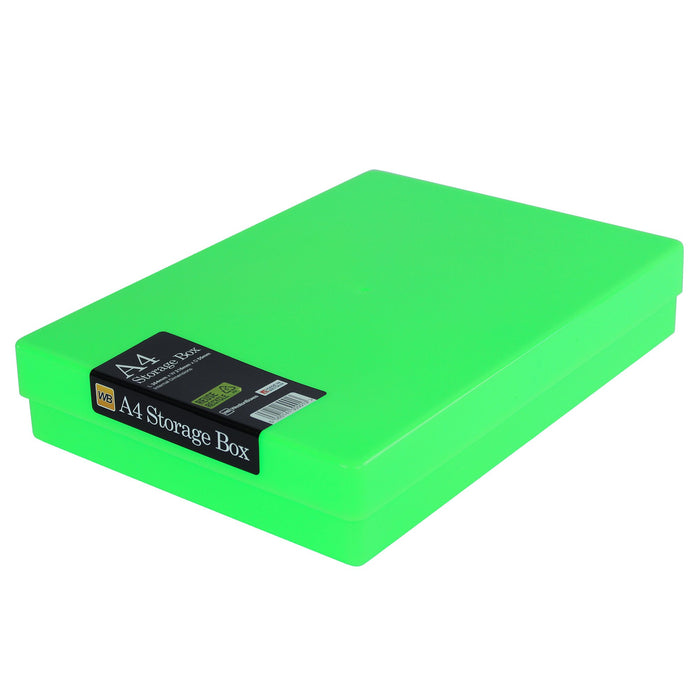 Neon Green / Opaque, WestonBoxes Plastic A4 Paper Storage Box With Lid