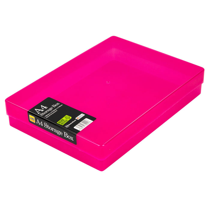 Pink / Transparent, WestonBoxes Plastic A4 Paper Storage Box With Lid