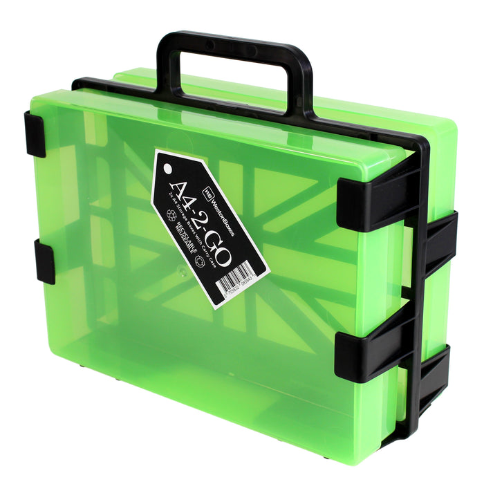 WestonBoxes A4 plastic craft storage box carrier, Green / Transparent