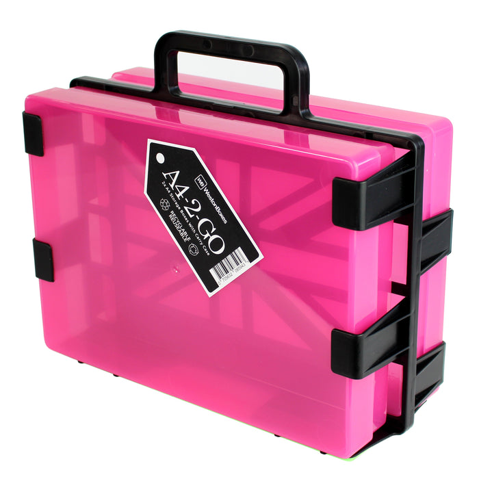 WestonBoxes A4 plastic craft storage box carrier, Pink / Transparent