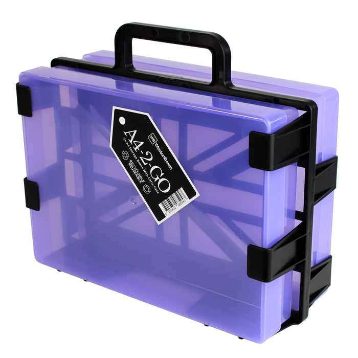 WestonBoxes A4 plastic craft storage box carrier, Purple / Transparent