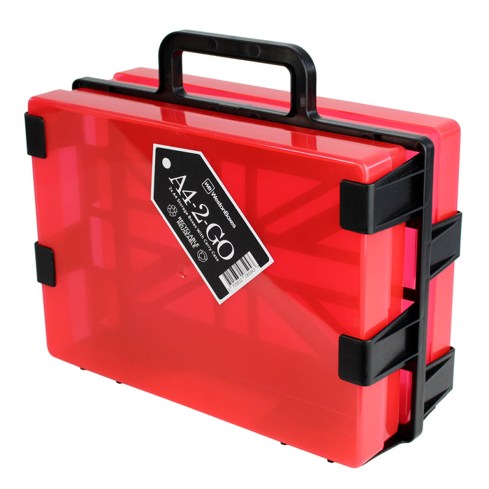 WestonBoxes A4 plastic craft storage box carrier, Red / Transparent